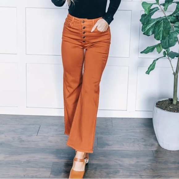 New Genoa Wide Leg Crop Brown Jeans Letter to Juliet - Picture 4 of 5